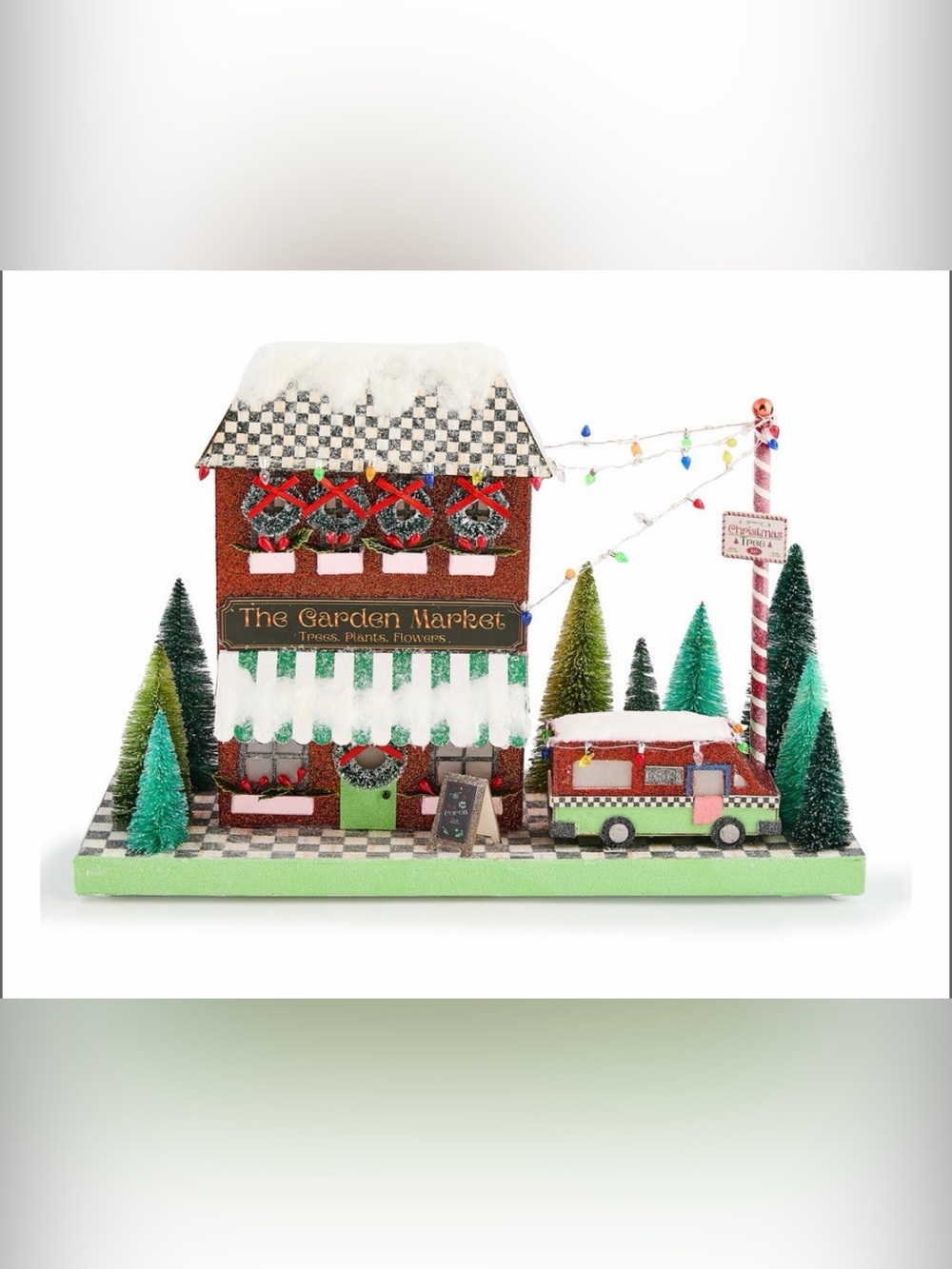 NIB Mackenzie Childs Check It Out Illuminated Market Paper House with Batteries